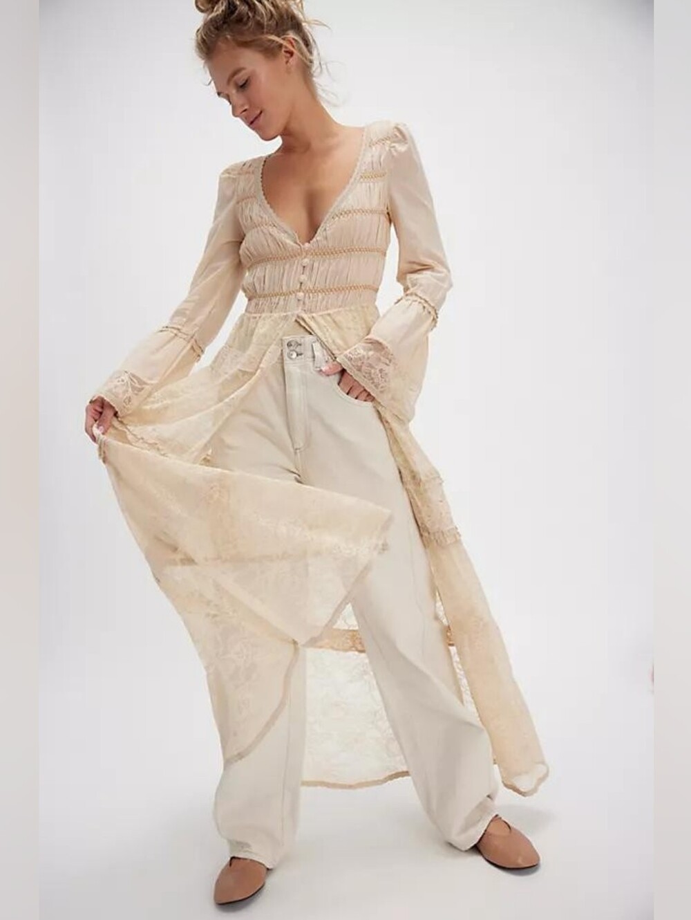 Free People Intimately Sweet Saloon Maxi Bodysuit Color Tea